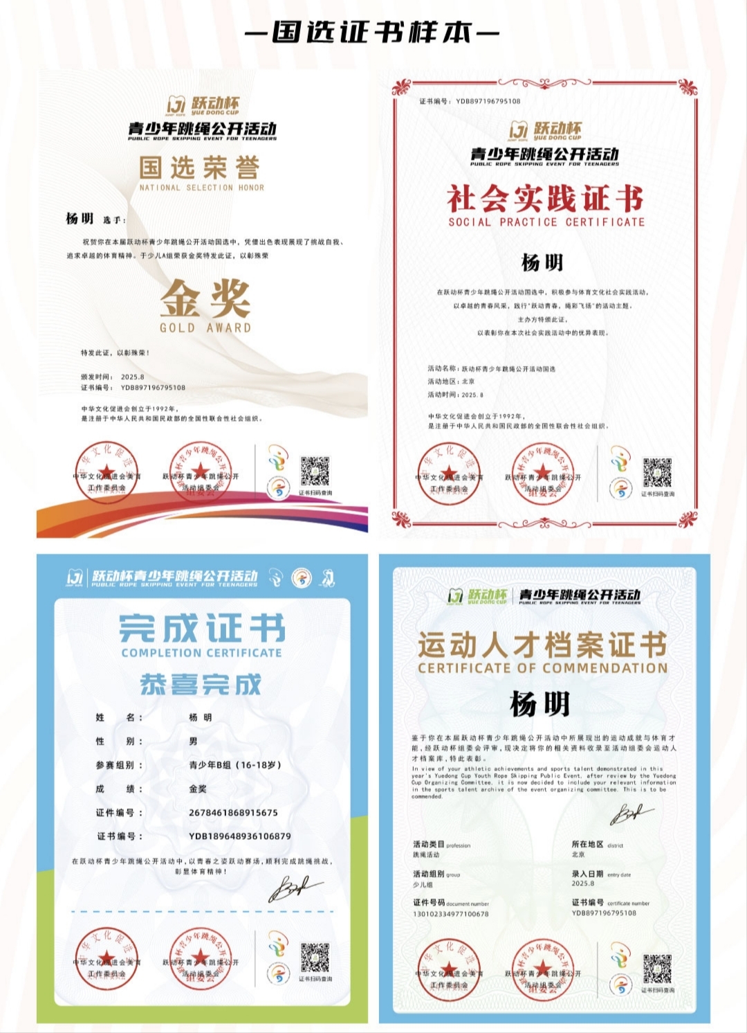 参选者国选荣誉样本